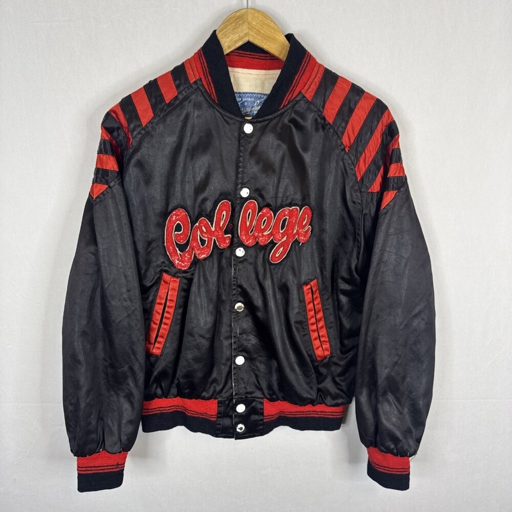1950s Murray Randolph Montreal Satin College‎ Varsity Jacket Black Men S Women M